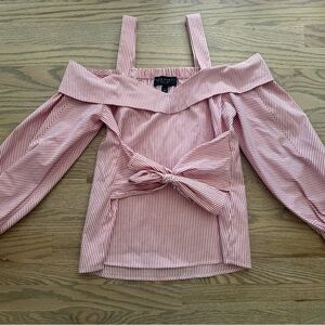 Laundry by Shelli Segal Red Pinstripe Off Shoulder Women’s Blouse Sz 2